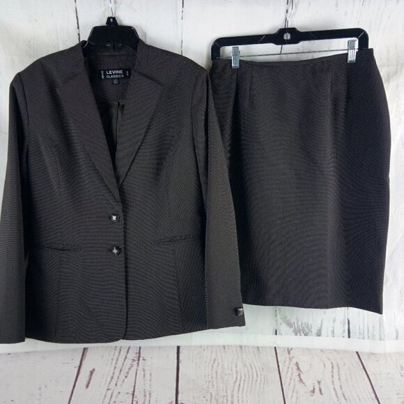 Larry Levine Classics Women's 10P 2 Btn Brown Pinstripe 3pc Pants Skirt … - Picture 3 of 16